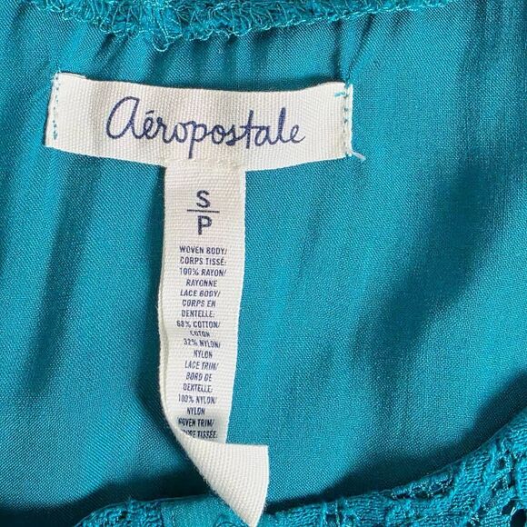 Aéropostale S Teal Blue Lace Front Tank Top - Picture 6 of 7